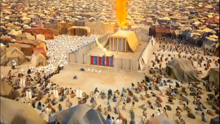Hebreus se prostram diante da manifestação de Deus no Tabernáculo