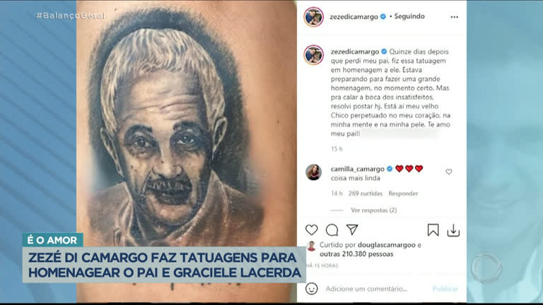 Zezé Di Camargo faz tatuagem em homenagem ao pai e à Graciele Lacerda -  RecordTV - R7 Balanço Geral