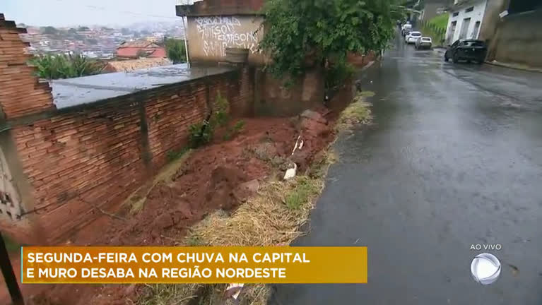 Vídeo: Muro desaba na região Nordeste de Belo Horizonte durante temporal