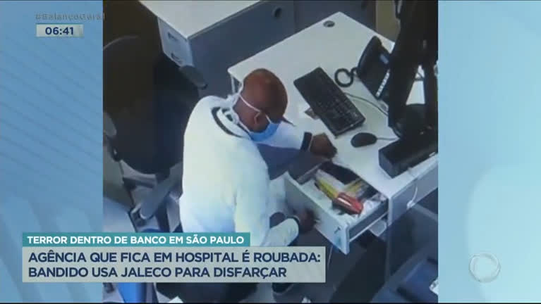Vídeo: Bandido se disfarça e usa jaleco para roubar banco dentro de hospital