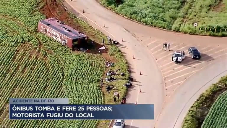 Vídeo: Ônibus tomba e 25 pessoas ficam feridas na DF-130