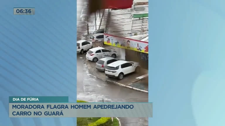 Vídeo: Moradora flagra homem apedrejando carro no Guará