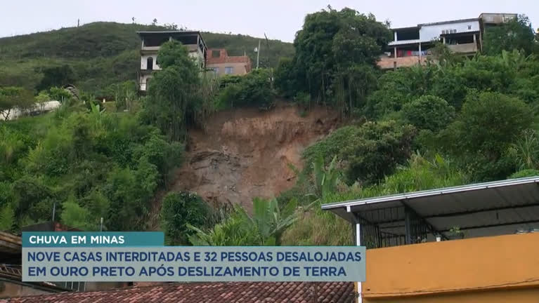 Vídeo: Encosta cede em Ouro Preto (MG) e 30 pessoas ficam desalojadas