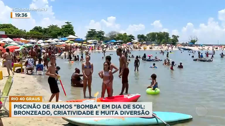Vídeo: Cariocas lotam Piscinão de Ramos em dia de calor forte