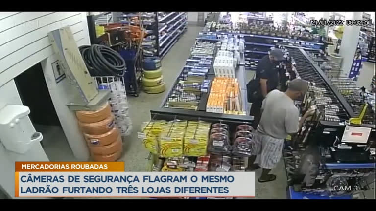 Vídeo: Câmeras flagram o mesmo ladrão furtando três lojas diferentes