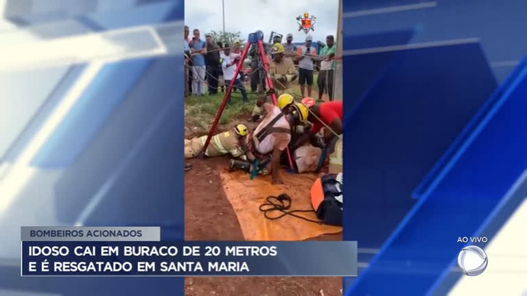 Vídeo: Idoso é resgatado após cair em buraco de 20 metros